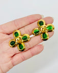 1980s CHANEL GRIPOIX GREEN GLASS FLOWERS CLIP ON EARRINGS