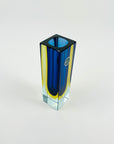 1950s COBALT BLUE YELLOW MURANO SOMMERSO GLASS BLOCK POSY VASE