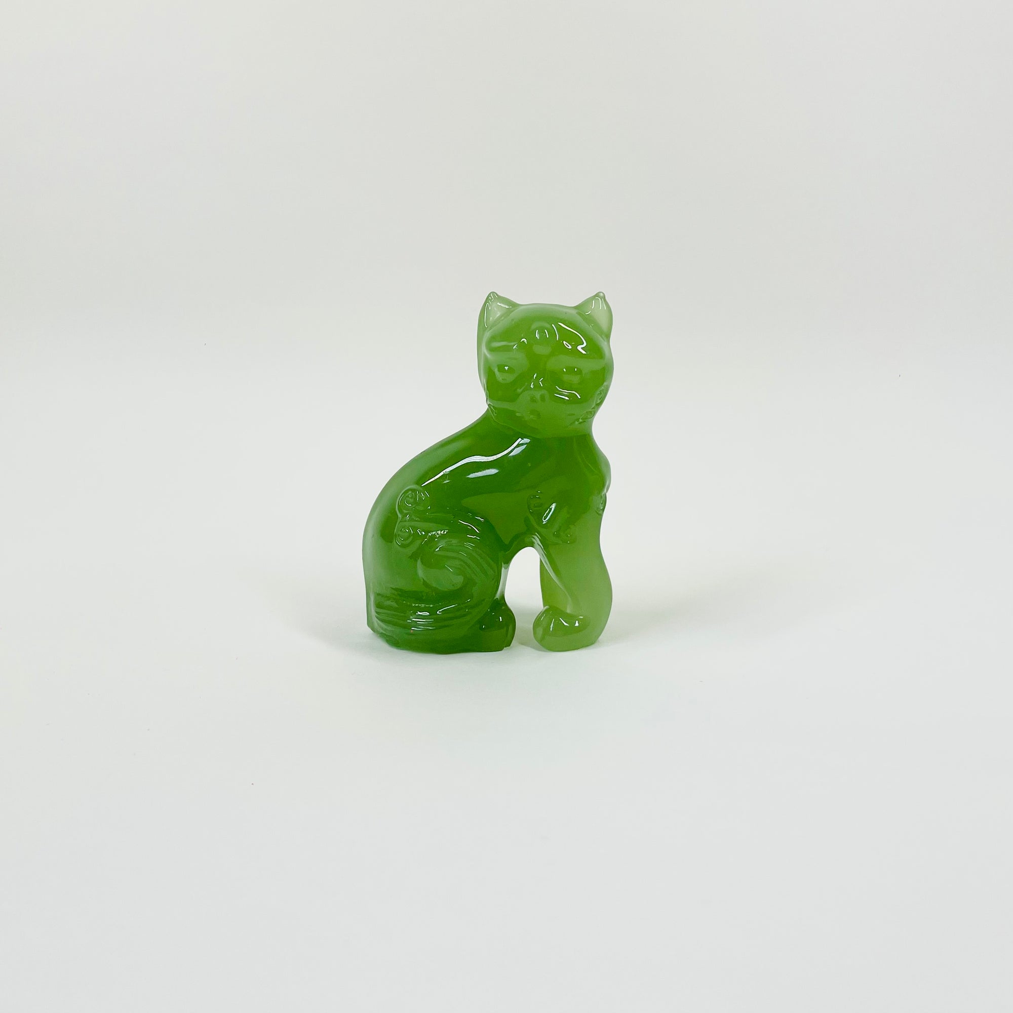 ANTIQUE GREEN JADE GLASS MINI CAT