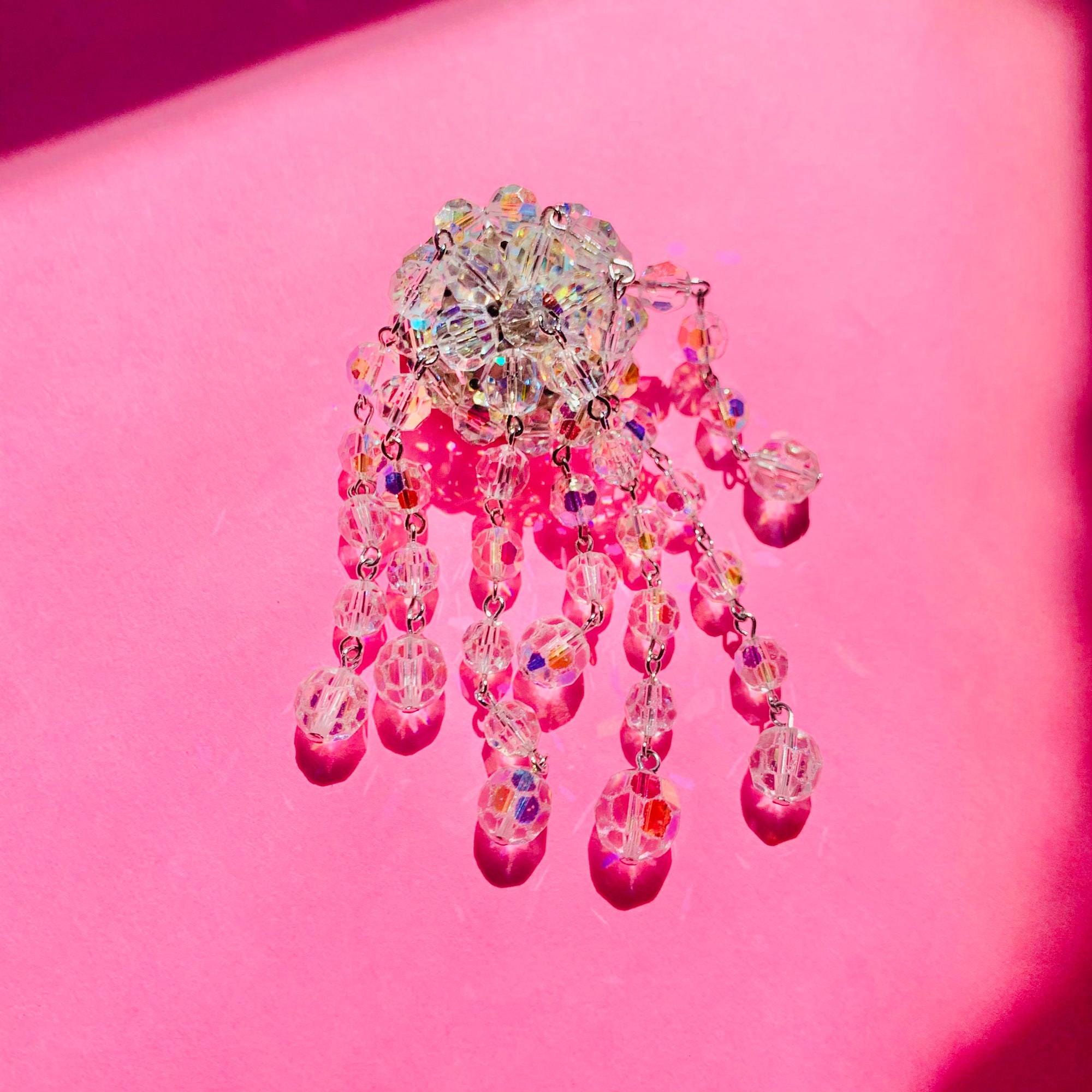 ANTIQUE BEADED CRYSTAL TASSEL BROOCH