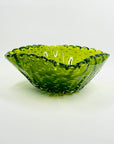 1940s BAROVIER GREEN SOMMERSO GLASS SCALLOP RIM BOWL WITH CONTROLLED BUBBLES