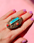 INDIAN TURQUOISE CARNELIAN RING