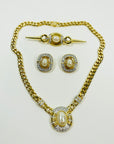 1980s OROTON COSTUME PEARL NECKLACE EARRINGS BROOCH SUITE