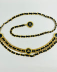 1990s CHANEL MATELASSE BLACK LEATHER GOLD PLATED LOGO BELT