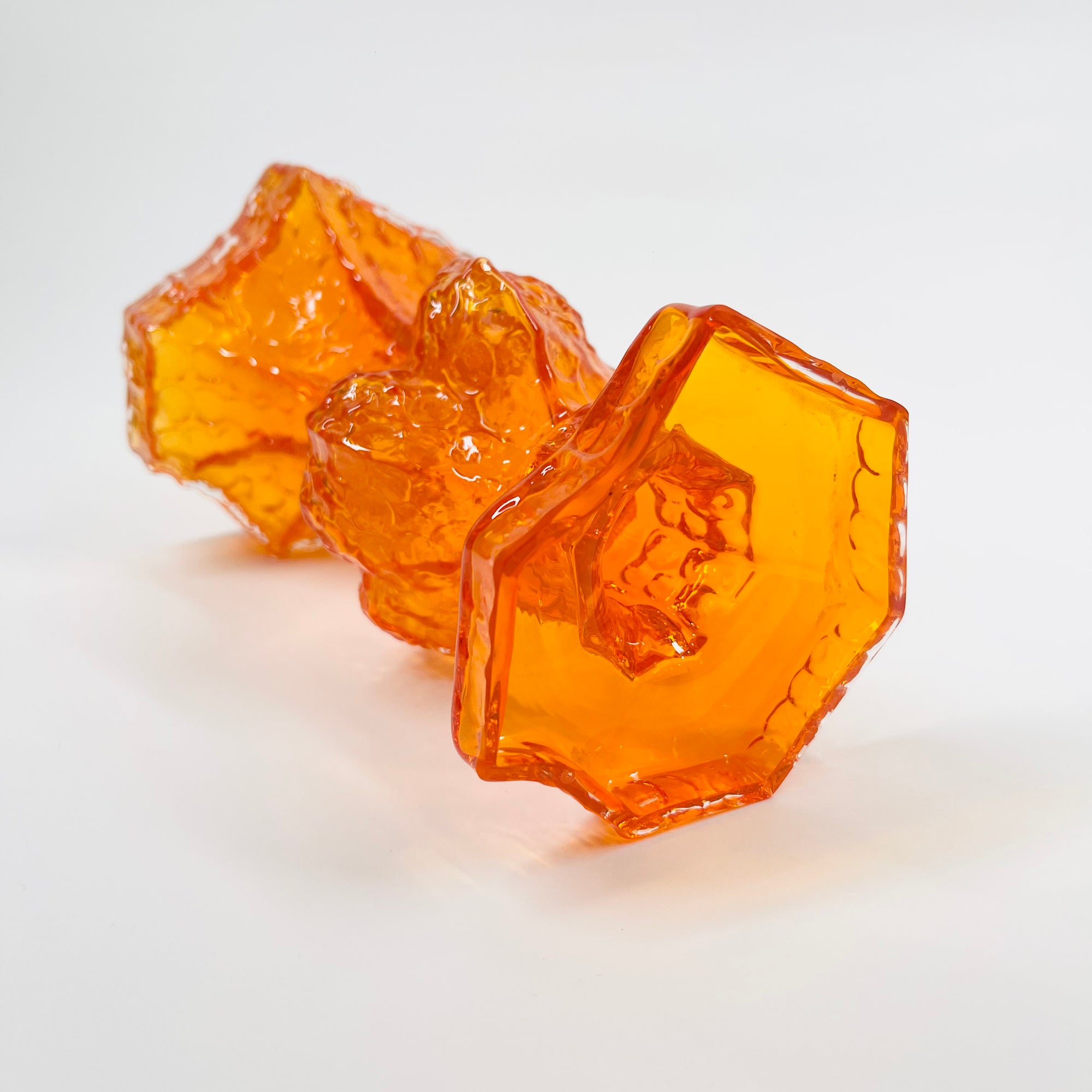 MIDCENTURY FINNISH ORANGE BARK GLASS VASE/CANDLE HOLDER BY NANNY STILL FOR RIIHIMAEN LASI