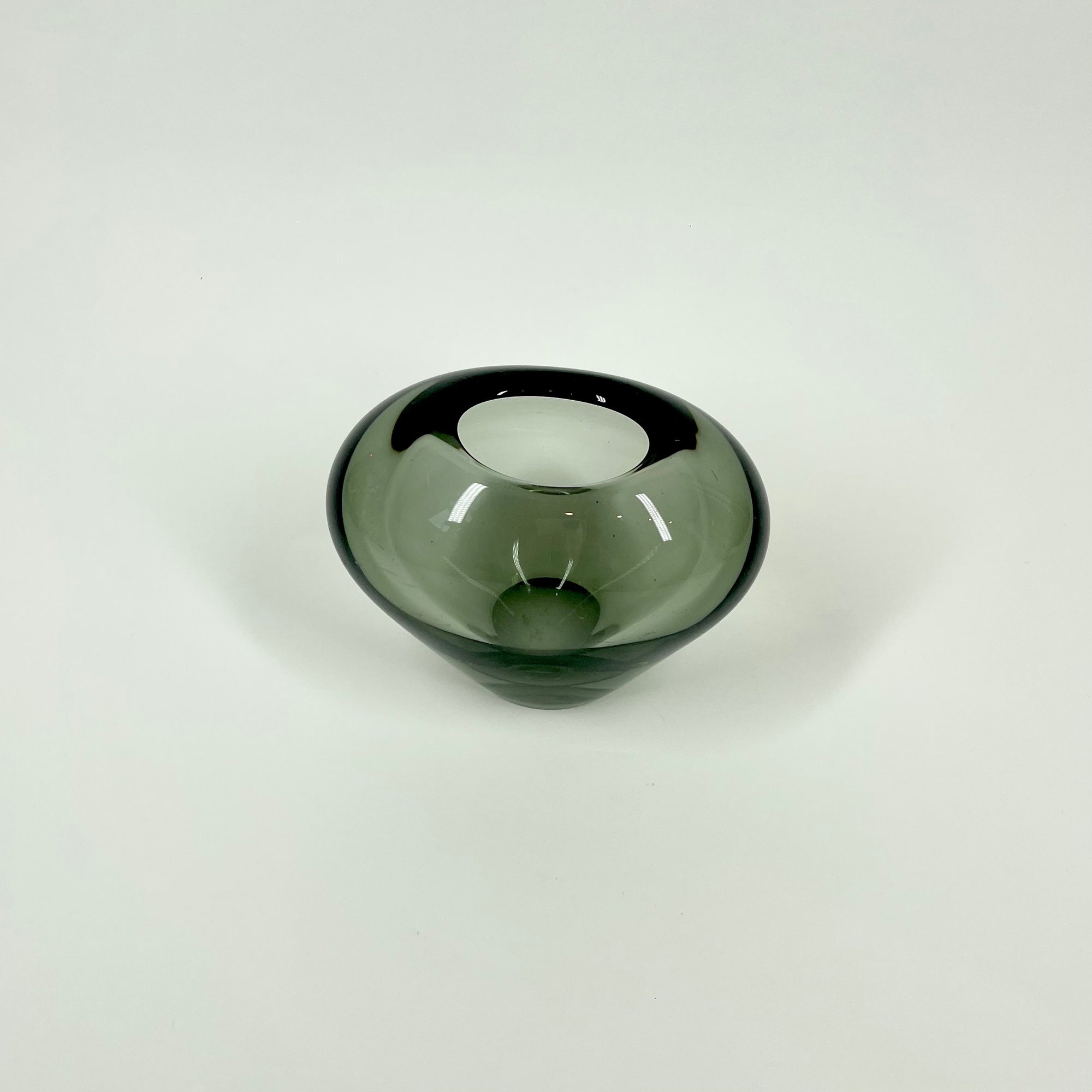1960s HOLMEGAARD GREY GLASS MINI HEART VASE BY PER LUTKEN
