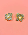 1980s ORCHID DIAMANTE PEARL CLIP ON EARRINGS