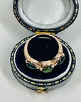 1970s 10K ROSE GOLD TRILOGY RING WITH EMERALD & PERIDOT CABOCHON