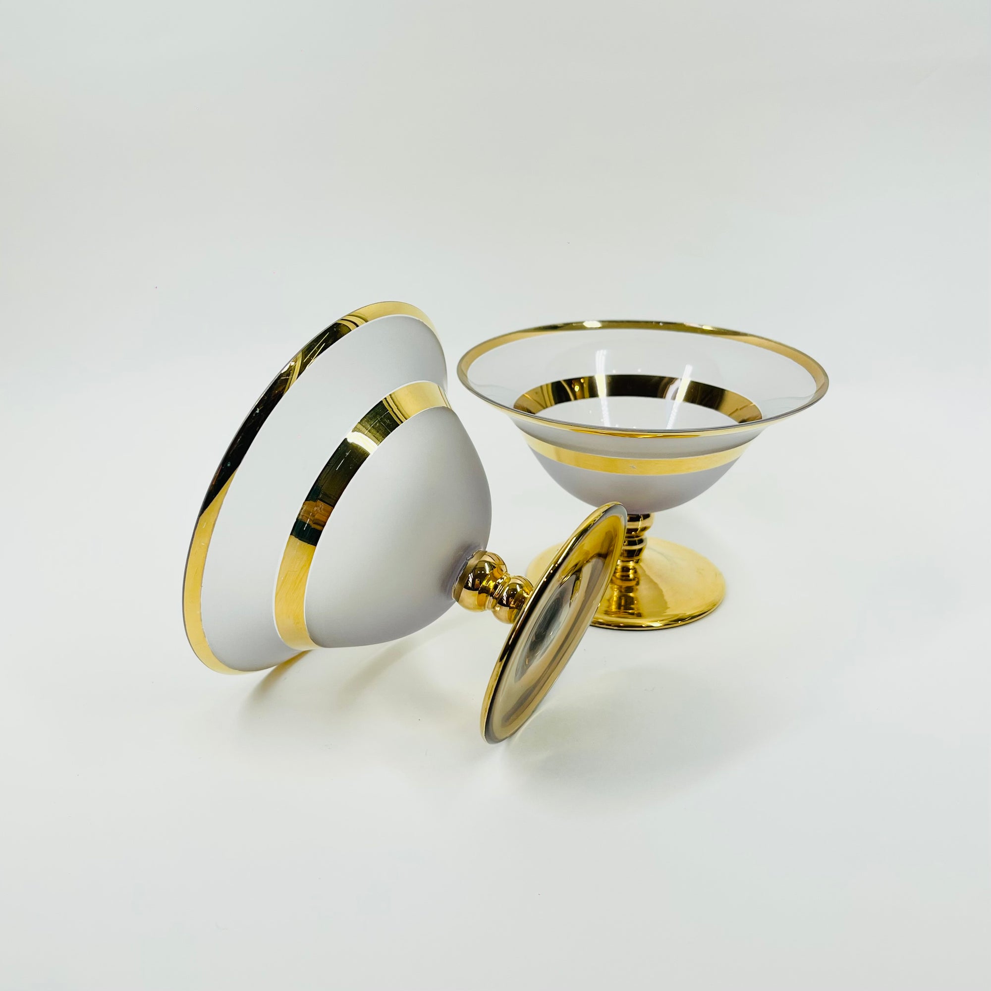 1950s GOLD GILDED LAVENDER SATIN GLASS COUPE