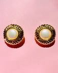 1980s ROUND PEARL FILIGREE CLIP ON EARRINGS