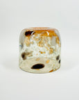 1980s AUSTRALIAN MOUTH BLOWN ORANGE BLACK WHITE SPATTER ART GLASS MINI BOWL/VASE