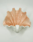 1950s CORAL PINK WHITE PORCELAIN FOOTED SHELL BOWL