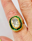 ANTIQUE 22K GOLD INDIAN POLKI RAW DIAMOND RING WITH GREEN ENAMEL