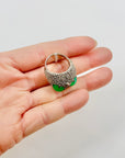 ANTIQUE SILVER RING WITH EMERALD CABOCHON AND FILIGREE DOME