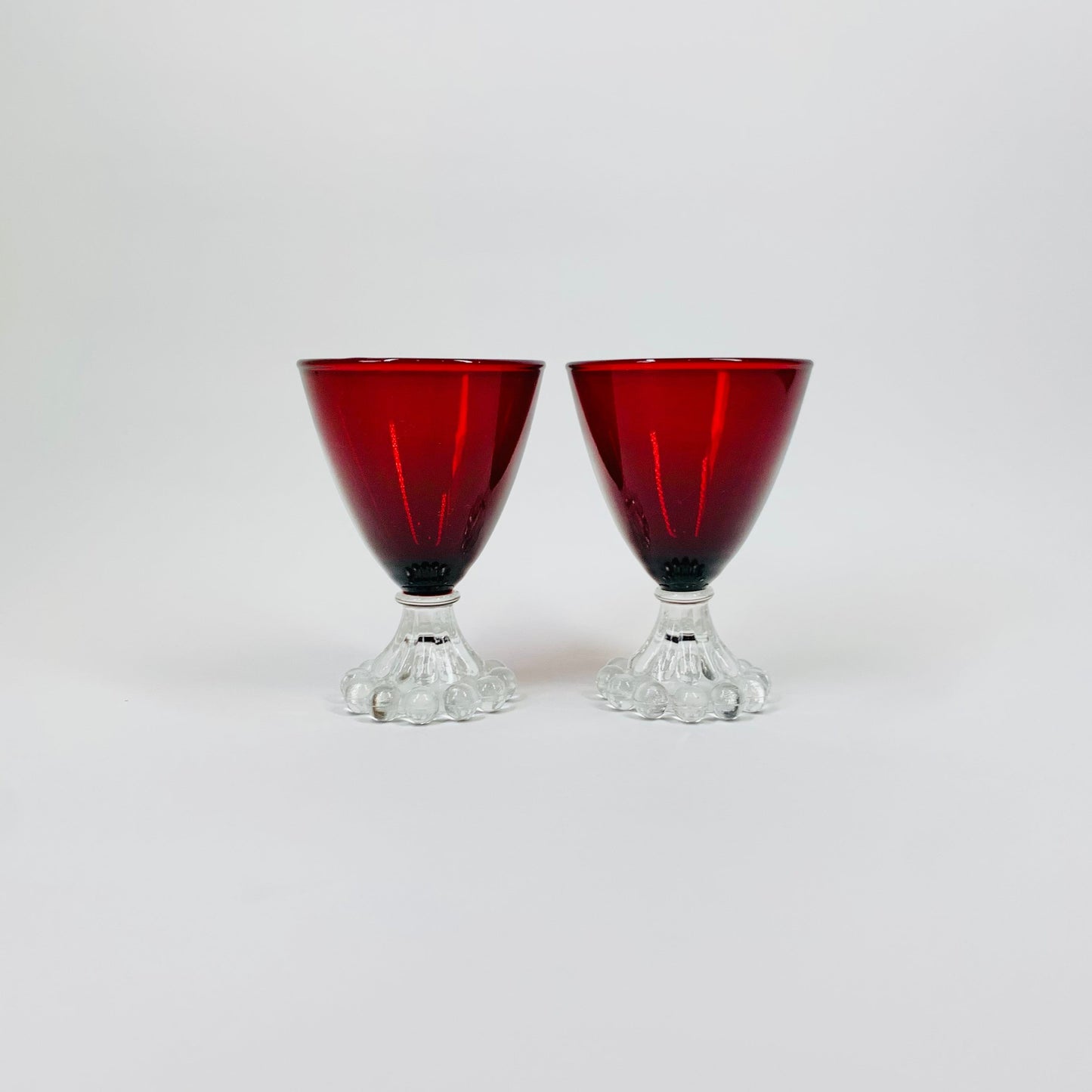 1950s ANCHOR HOCKING BERWICK BUBBLE FOOT RUBY GLASSES