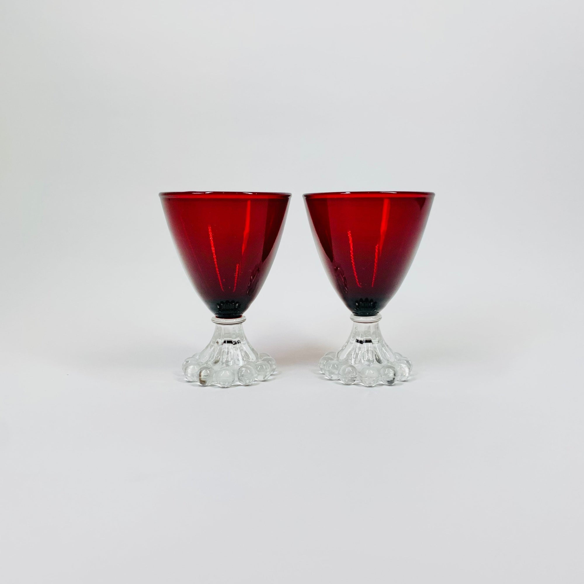 1950s ANCHOR HOCKING BERWICK BUBBLE FOOT RUBY GLASSES