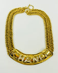 LIMITED EDITION 1980s RUNWAY CHANEL QUILTED CUT OUT PLATE DOUBLE CHAIN NECKLACE