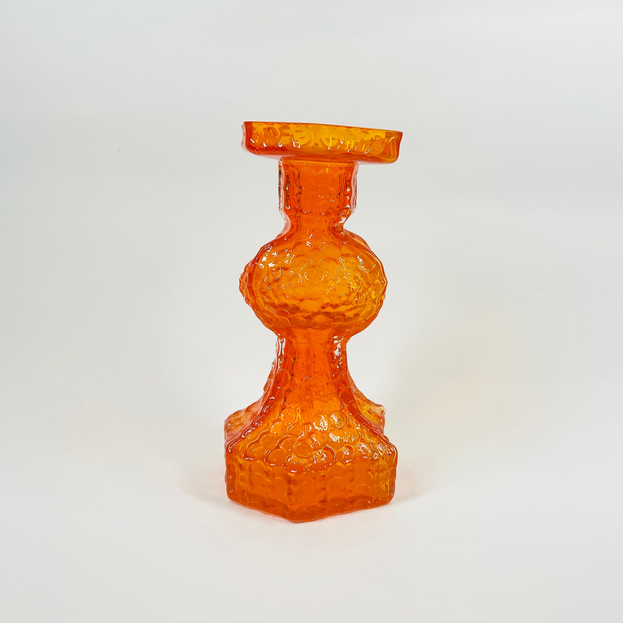 MIDCENTURY FINNISH ORANGE BARK GLASS VASE/CANDLE HOLDER BY NANNY STILL FOR RIIHIMAEN LASI