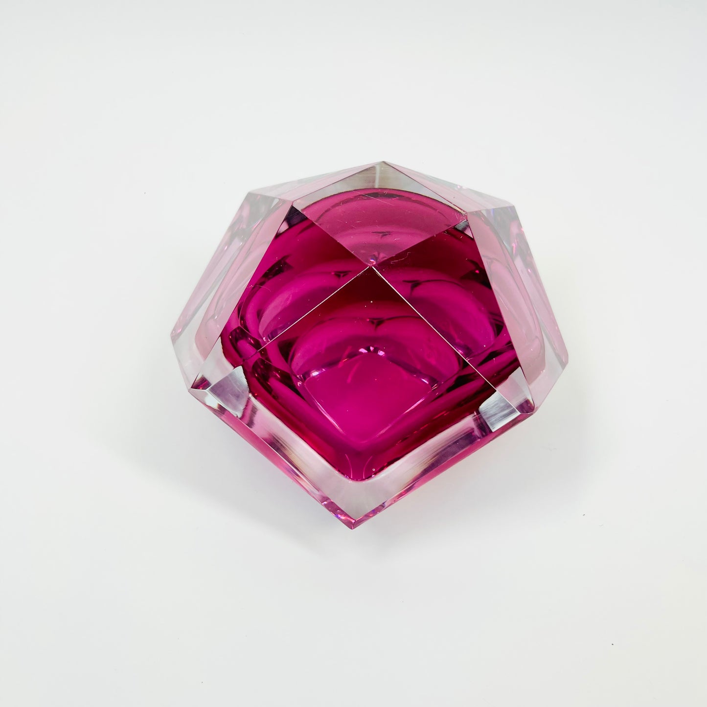 1950s FACETED MURANO CRANBERRY PINK GEODE BOWL