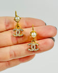 1990s CHANEL CC GOLD LOGO CRYSTAL PEARL PIERCED EARRINGS
