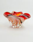1960s JAPANESE CASED RED ORANGE HARLEQUIN SPATTER GLASS ASHTRAY/BOWL