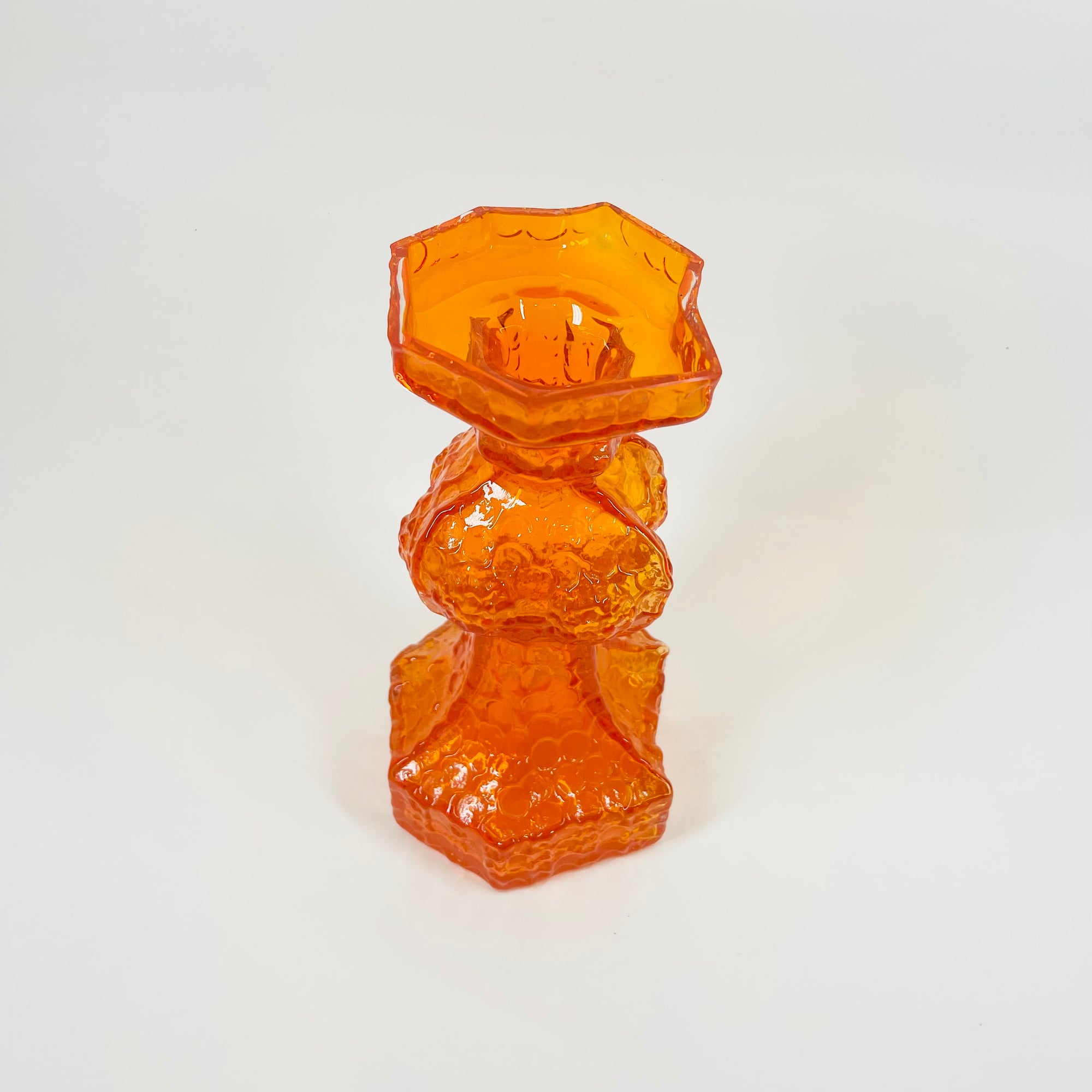 MIDCENTURY FINNISH ORANGE BARK GLASS VASE/CANDLE HOLDER BY NANNY STILL FOR RIIHIMAEN LASI
