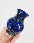 1980s AUSTRALIAN MOUTH BLOWN BLUE SPATTER ART GLASS MINI POSY VASE BY STEPHEN MORRIS