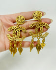 1980s CHANEL LARGE ARABESQUE TASSEL CC FILIGREE LOGO DROP CLIP ON EARRINGS