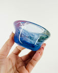 1980s AUSTRALIAN MOUTH BLOWN PINK PURPLE SPATTER ART GLASS MINIATURE BOWL