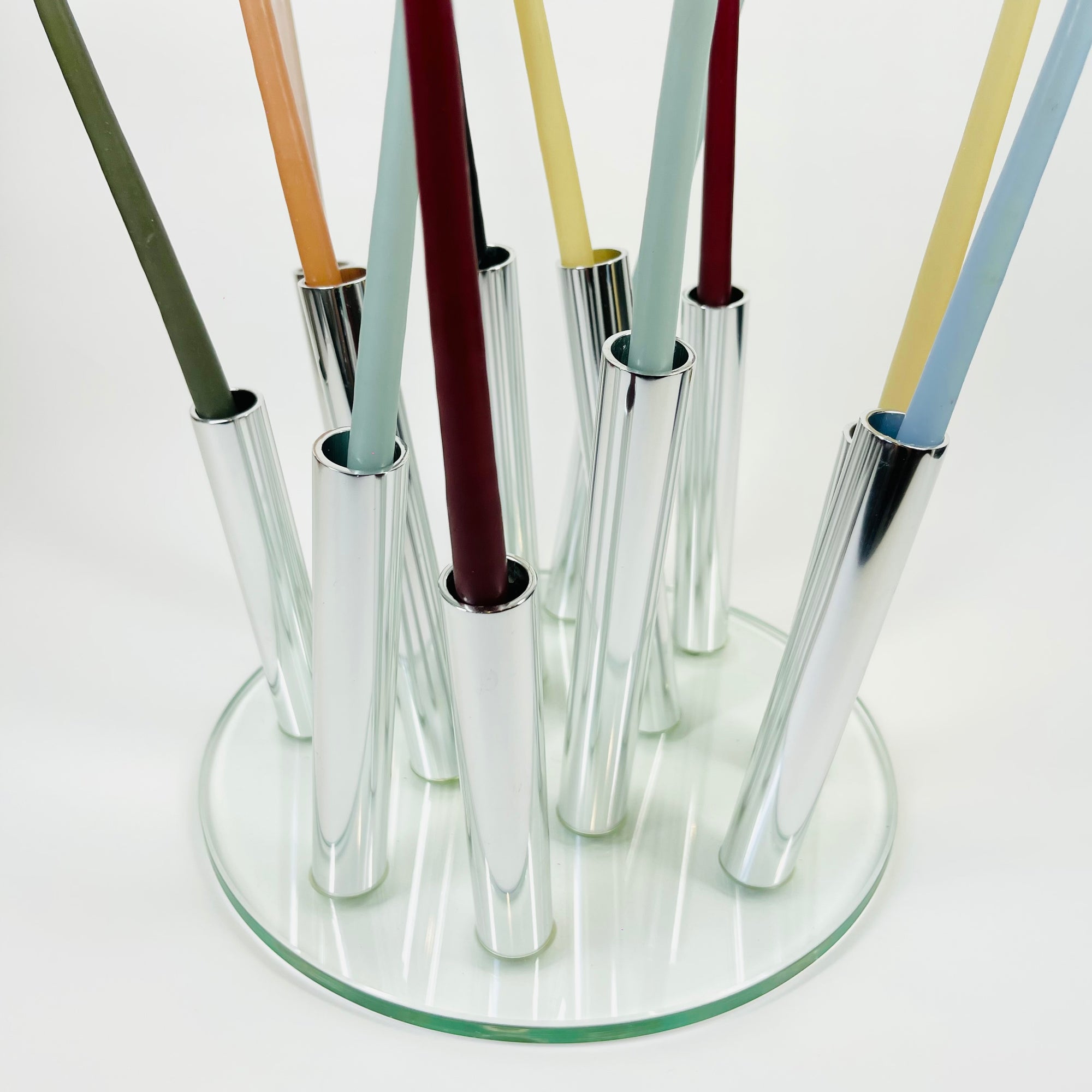 POST-MODERN GLASS STAINLESS STEEL VASE/CANDLEHOLDER