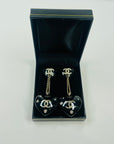 2022 LIMITED EDITION CHANEL BLACK RESIN DIAMANTE CC LOGO HEARTS DROP PIERCED EARRINGS