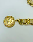 1990s CHANEL MATELASSE BEIGE LEATHER GOLD PLATED MEDALLION LOGO BELT/NECKLACE