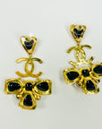 2022 LIMITED EDITION CHANEL BLACK GOLD FOIL CROSS PEARLS DROP PIERCED EARRINGS