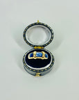 1970s 18k YELLOW GOLD BLUE CHALCEDONY ENAMEL TANK RING