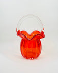 1950s JAPANESE RED/ORANGE OMBRE GLASS BASKET/VASE