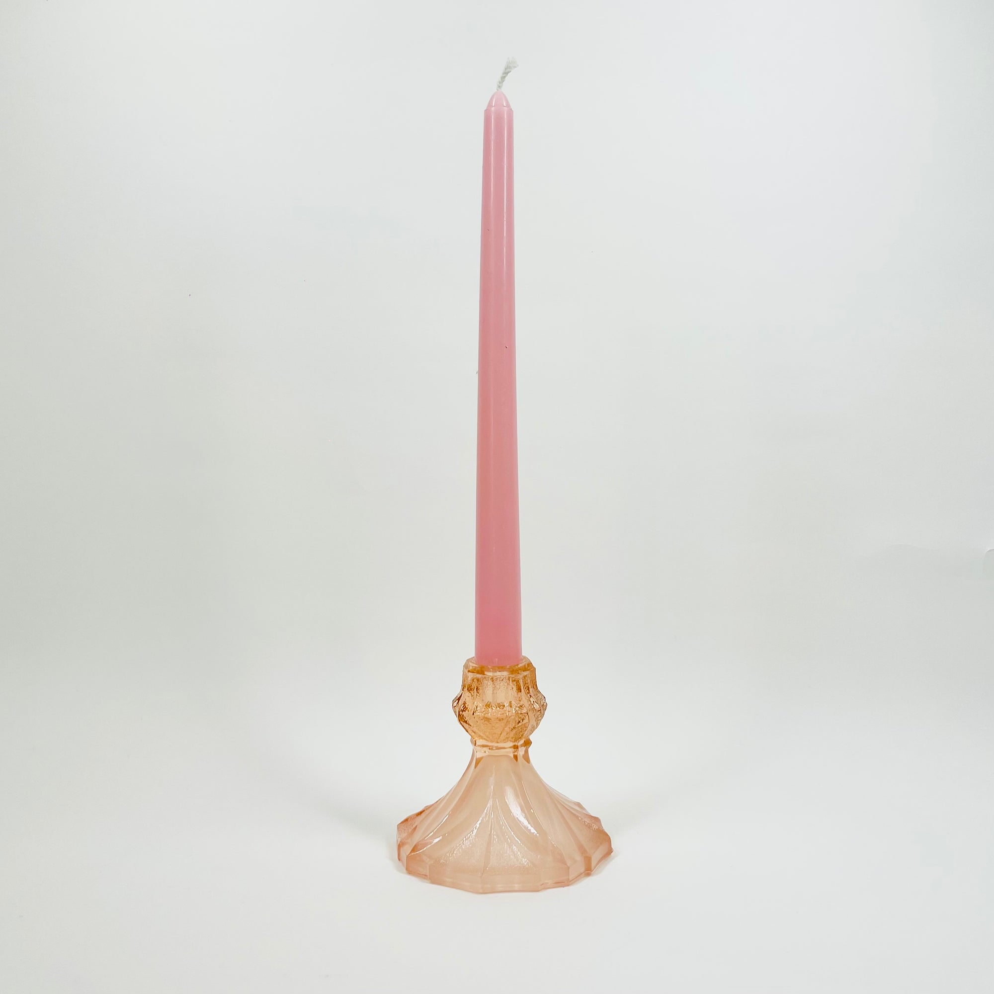 ANTIQUE ART DECO PINK SATIN GLASS CANDLE HOLDER