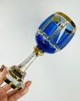 1930s MOSER GILT GOLD ENAMELED COBALT BLUE GLASS GOBLETS
