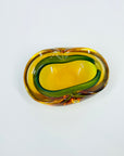 1950s MURANO AMBER GREEN PINCHED SOMMERSO GLASS BOWL/ASHTRAY BY FLAVIO POLI