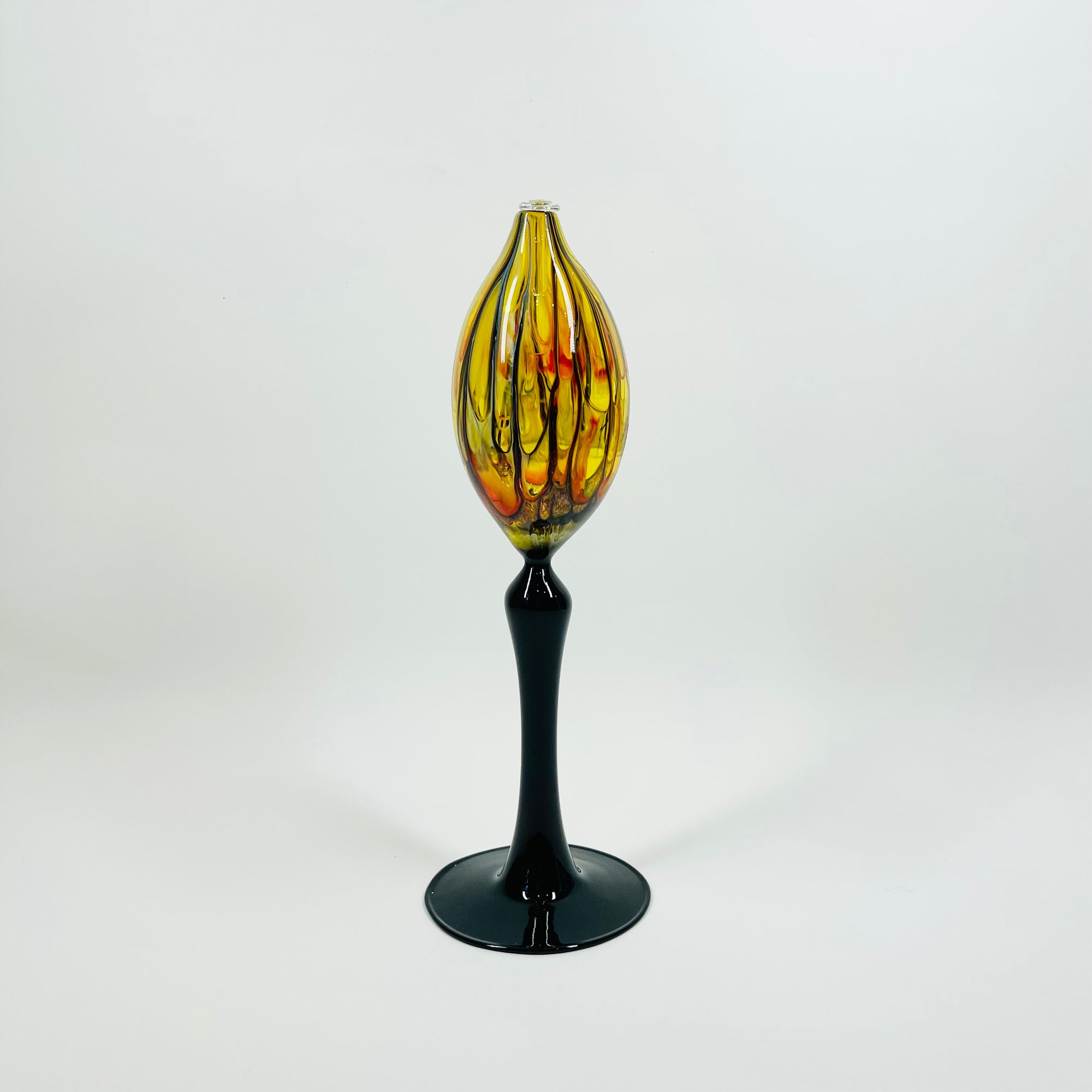 1980s AUSTRALIAN HAND DYED OILSLICK GLASS FOOTED VASE