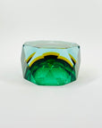1940s GREEN BLUE GOLD AMBER MURANO MANDRUZZATO SOMMERSO DIAMOND FACETED GLASS BOWL/ASHTRAY
