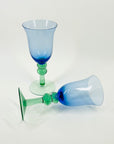 1960s BLUE GREEN GLASS GOBLETS