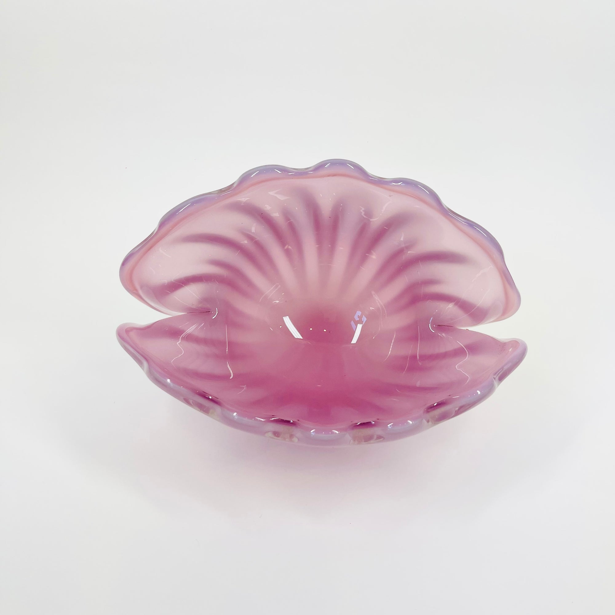 1950s PINK MURANO OPALINE GLASS CLAM SHELL BOWL