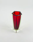 1950s RUBY RED GREEN MURANO SOMMERSO GLASS HEXAGONAL BLOCK POSY VASE