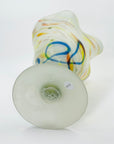 1980s WHITE YELLOW SATIN SPATTER ART GLASS VASE