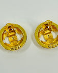1994 CHANEL CC GOLD LOGO BUTTON CLIP ON EARRINGS