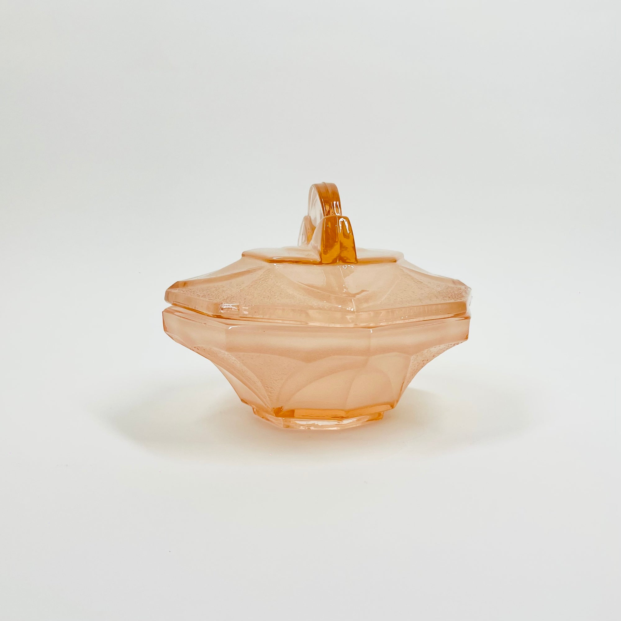 ANTIQUE ART DECO PINK SATIN GLASS LIDDED BOX