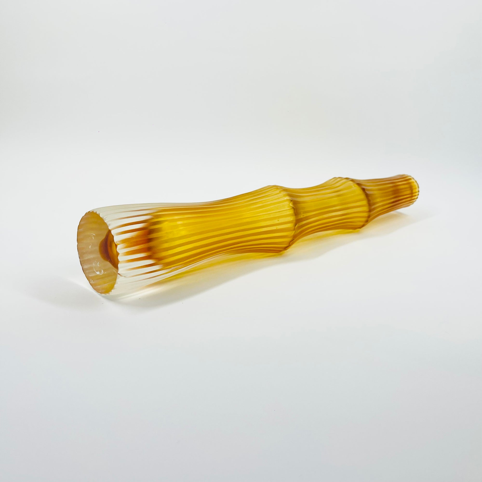 RETRO JAPANESE SATIN AMBER PRESSED GLASS BAMBOO VASE