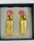 2021 CHANEL CC GOLD HARDWARE L21V-TAG PINK CRYSTAL DROP PIERCED EARRINGS