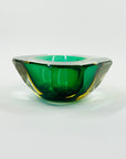 1950s MURANO MANDRUZZATO GREEN YELLOW SOMMERSO DIAMOND FACETED GLASS BOWL