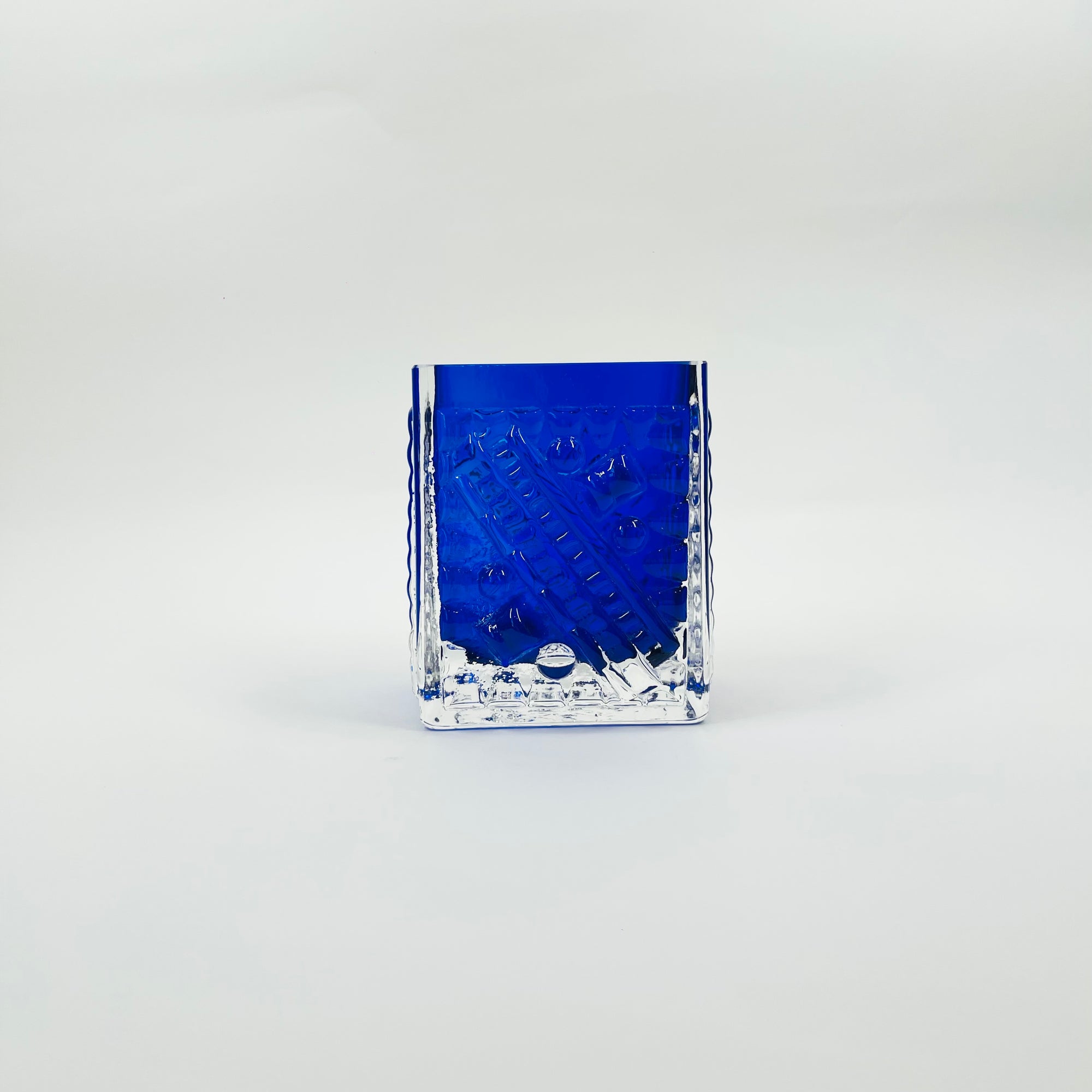 1950s COBALT BLUE BRUTALIST GLASS MINI VASE BY JOSEF SCHOTT